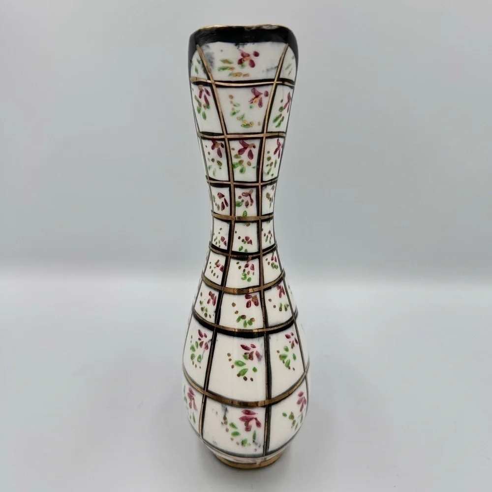 Vintage Japanese Style Hand Painted Black & White Porcelain Floral Ewer
